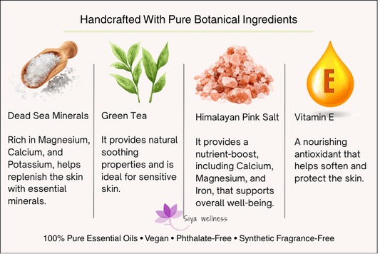Botanical foot soak with salt crystals, green tea, peppermint, Himalayan pink salt, and vitamin E for soothing and revitalizing tired feet
