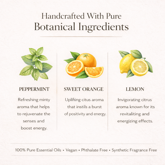 Urjaa uplifting essential oil blend ingredients peppermint sweet orange lemon by Siya Wellness