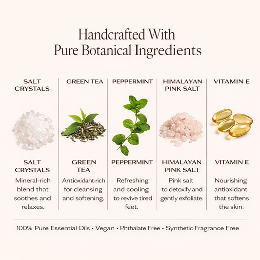 Siya Wellness botanical foot soak ingredients pink salt peppermint green tea vitamin E