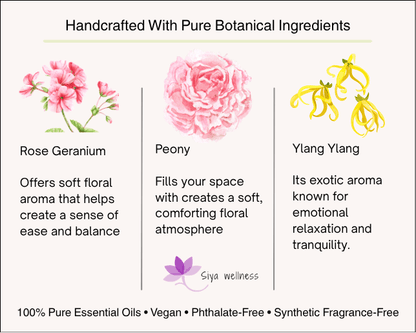 Handcrafted peony aroma decor candle from the Pushpa collection by Siya Wellness, infused with aromatherapy oils for a fresh and calming ambiance