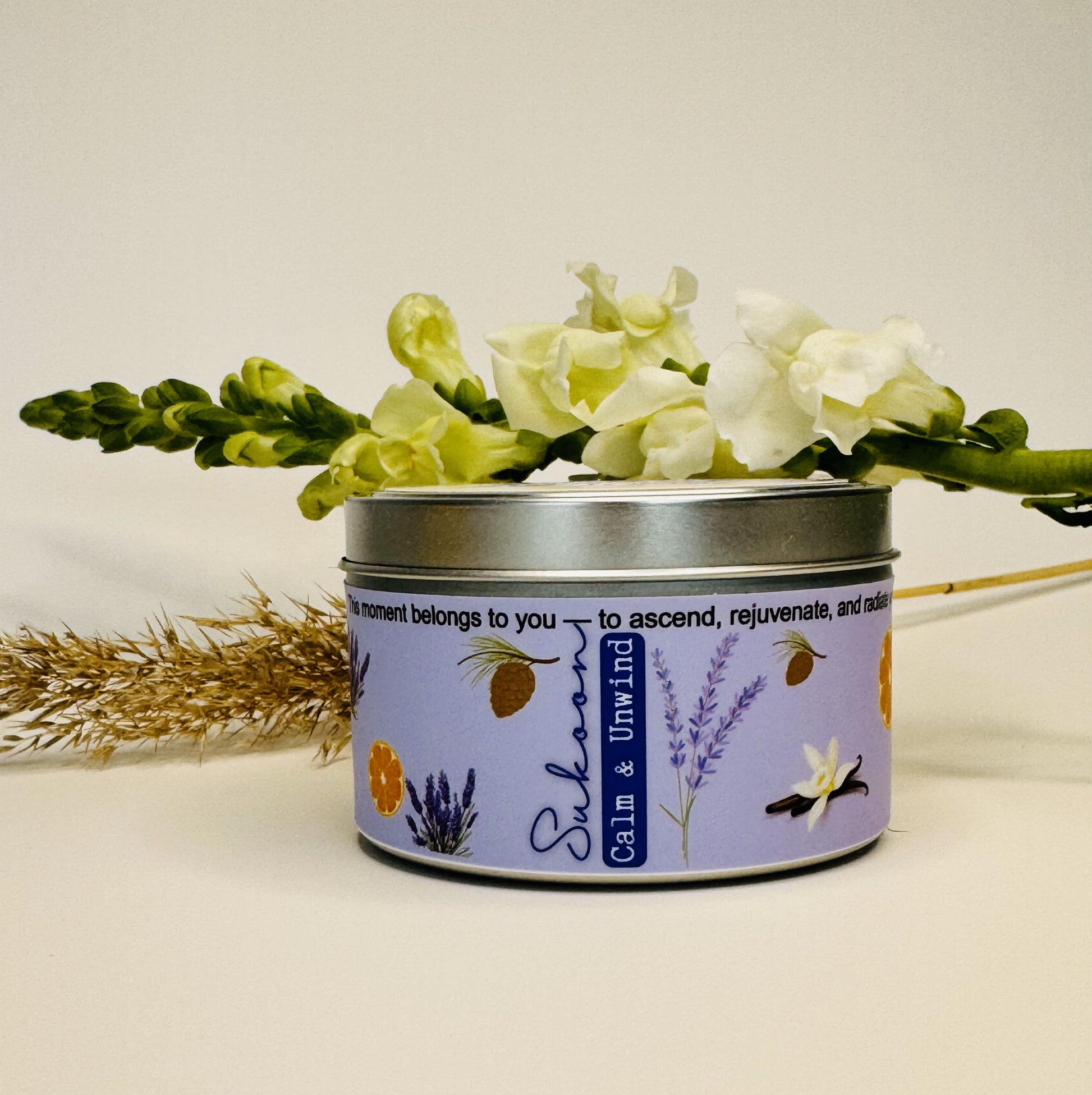 Sukoon essential oil blend with lavender, sweet orange, and cedarwood for calming, grounding, and stress relief