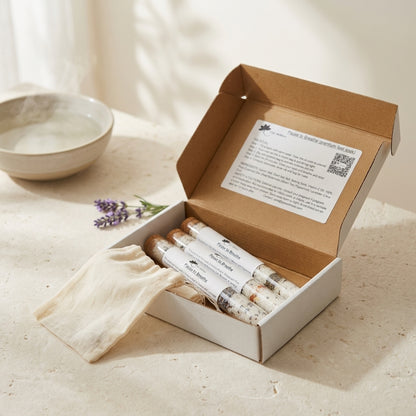 Botanical foot soak with salt crystals, green tea, peppermint, Himalayan pink salt, and vitamin E for soothing and revitalizing tired feet