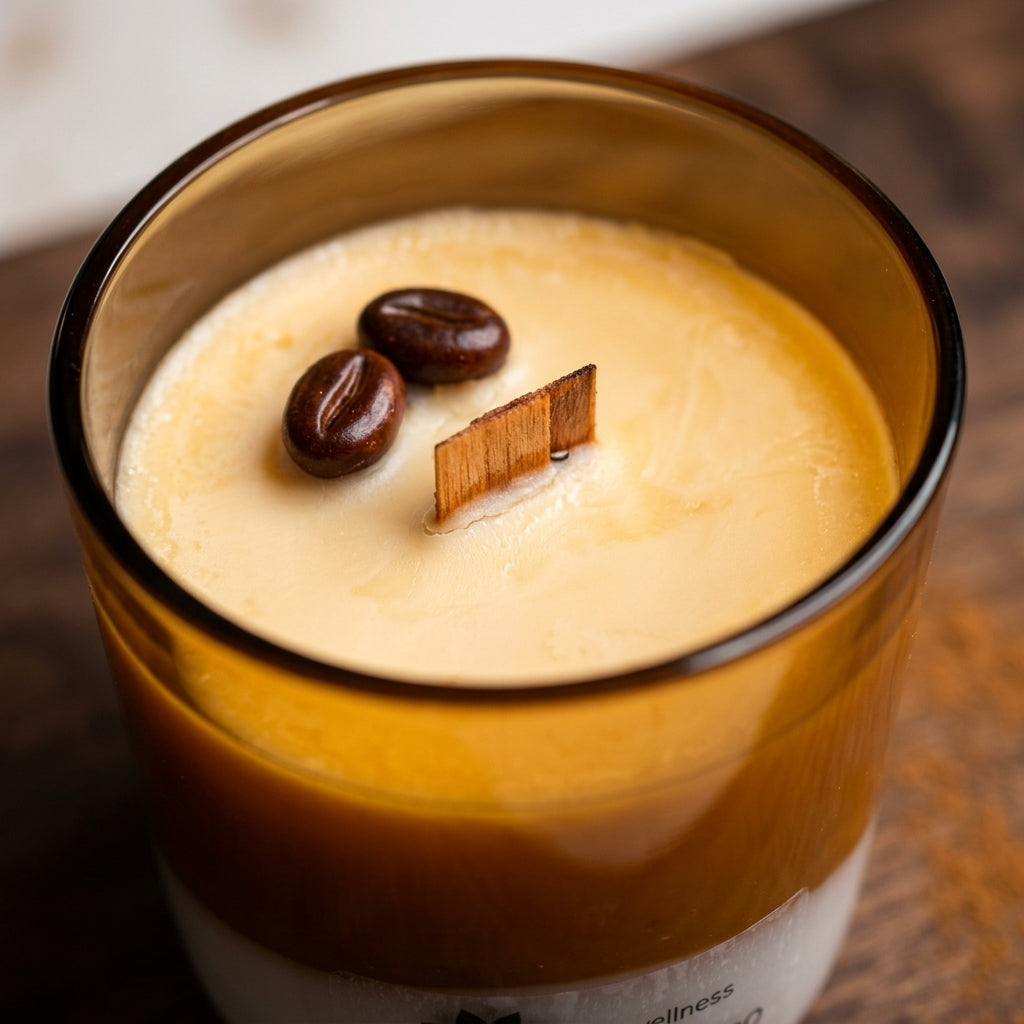 Spiced Espresso candle with rich coffee aroma, warm spice notes, and handcrafted soy wax in a glass jar by Siya Wellness