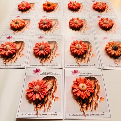 Decorative daisy flower candles by Siya Wellness, handcrafted aromatherapy wax melts for gifting, home decor, and wellness hampers