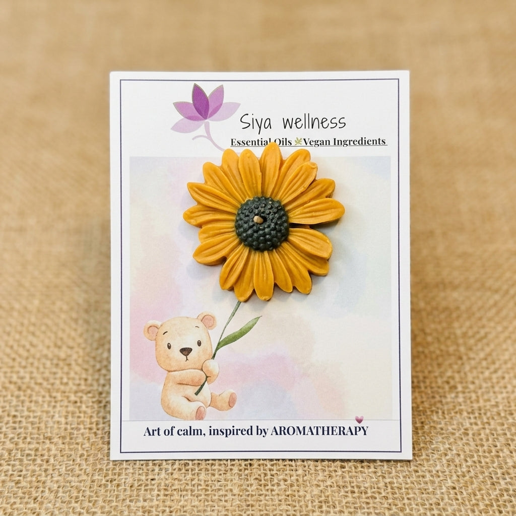 Decorative daisy flower candles by Siya Wellness, handcrafted aromatherapy wax melts for gifting, gifts for kids,  home decor, and wellness hampers