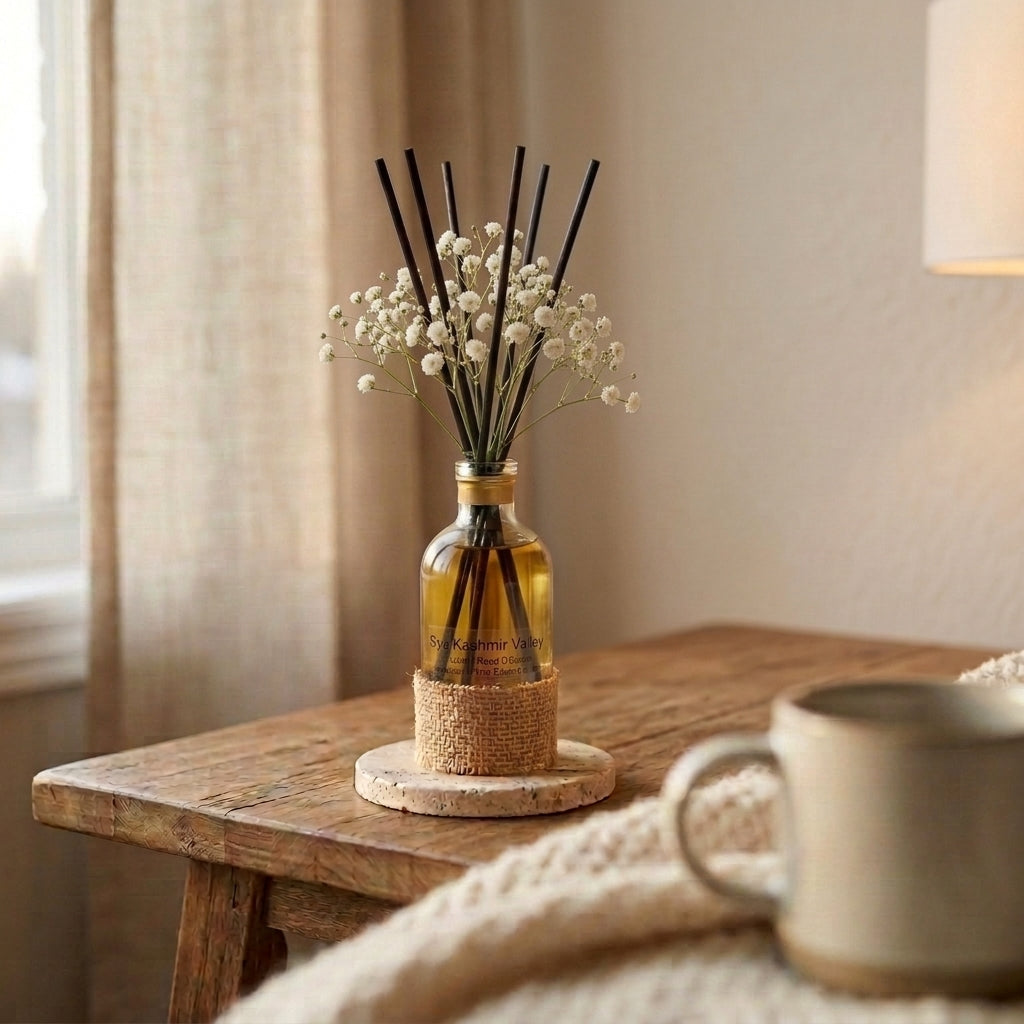 sandalwood essential oil reed diffuser for rich calm environment