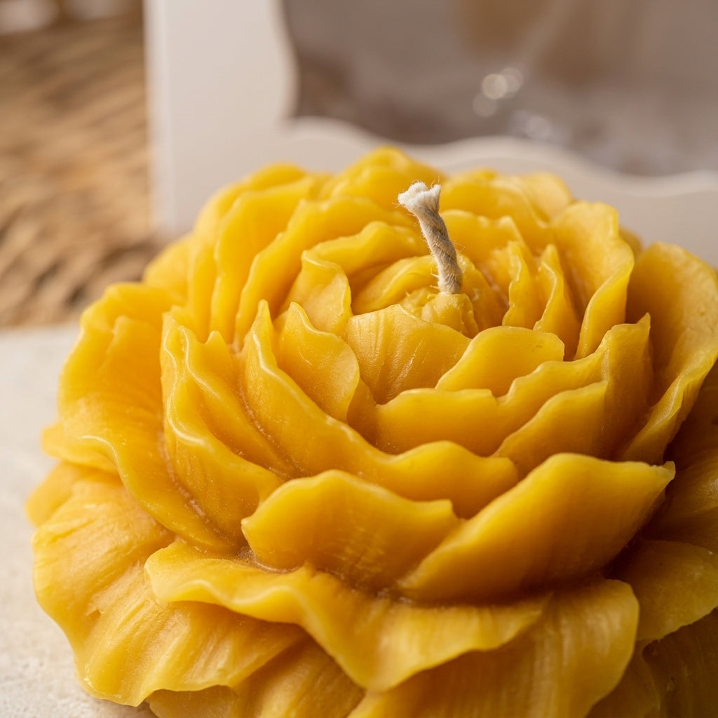 Pushpa Peony Bloom aromatherapy decor candle by Siya Wellness, handcrafted floral candle with essential oils for gifting and home decor