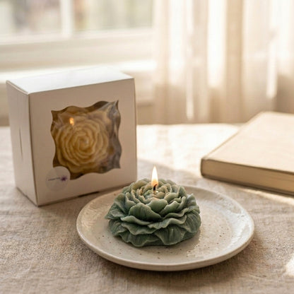 Pushpa Peony Bloom aromatherapy decor candle by Siya Wellness, handcrafted floral candle with essential oils for gifting and home decor
