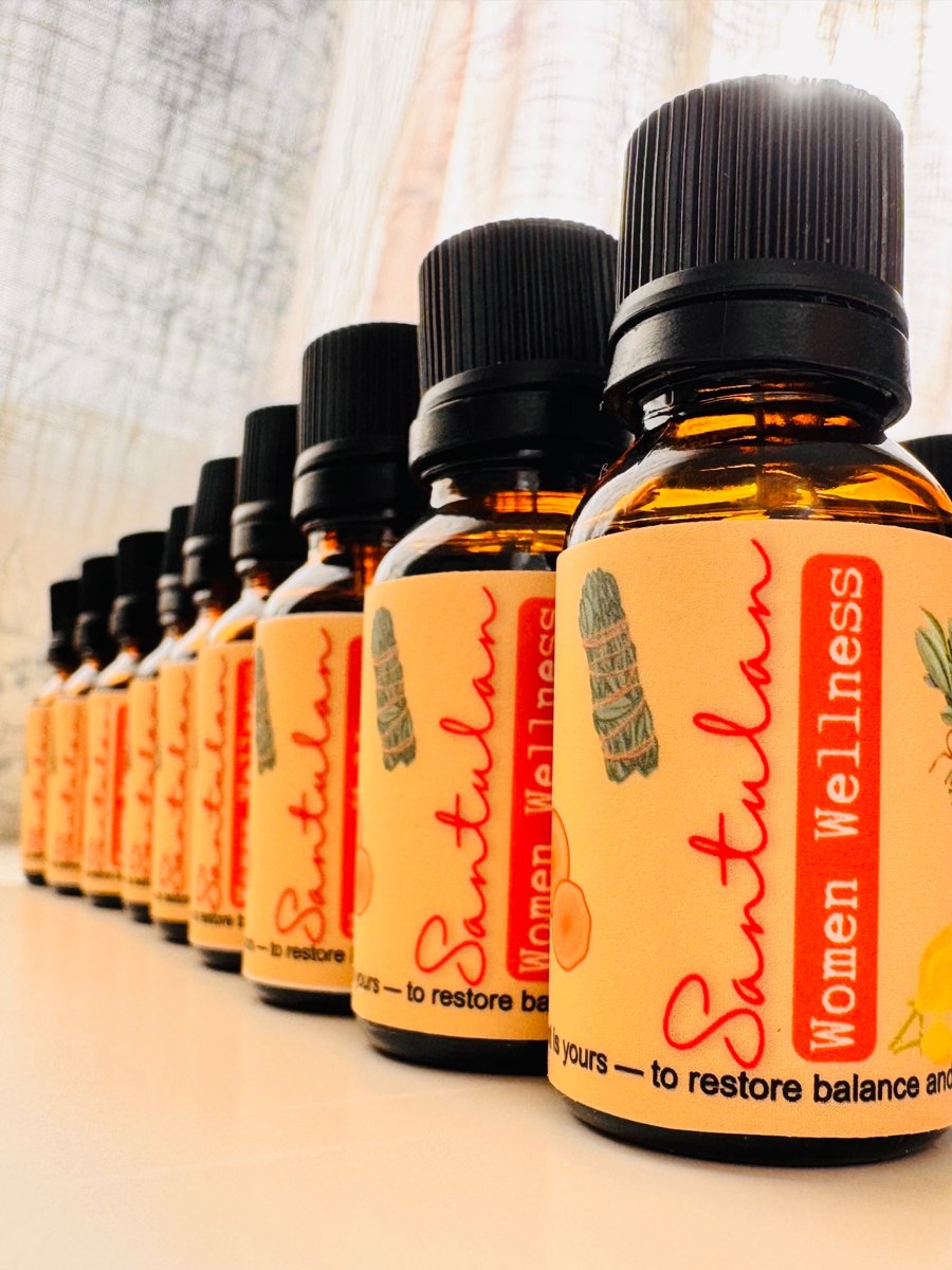 Santulan essential oil blend with clary sage, ylang ylang, and bergamot for emotional balance, relaxation, and mood support