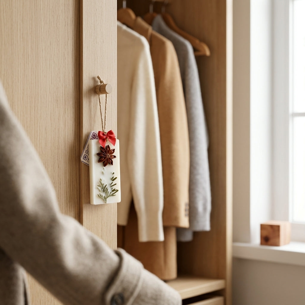 Forest essentials wax sachet with fresh woody and green notes, designed to naturally refresh closets and enclosed spaces