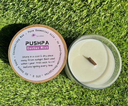 Handcrafted cactus-shaped decor candle from the Pushpa collection by Siya Wellness, infused with aromatherapy oils for a fresh and calming ambiance