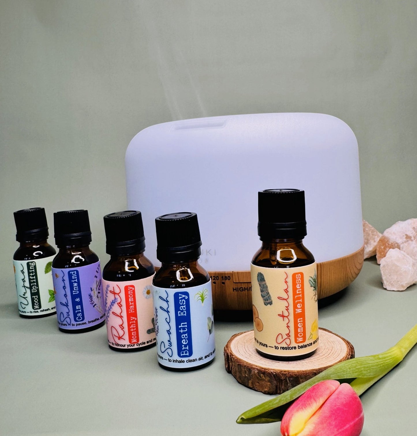 Santulan essential oil blend with clary sage, ylang ylang, and bergamot for emotional balance, relaxation, and mood support