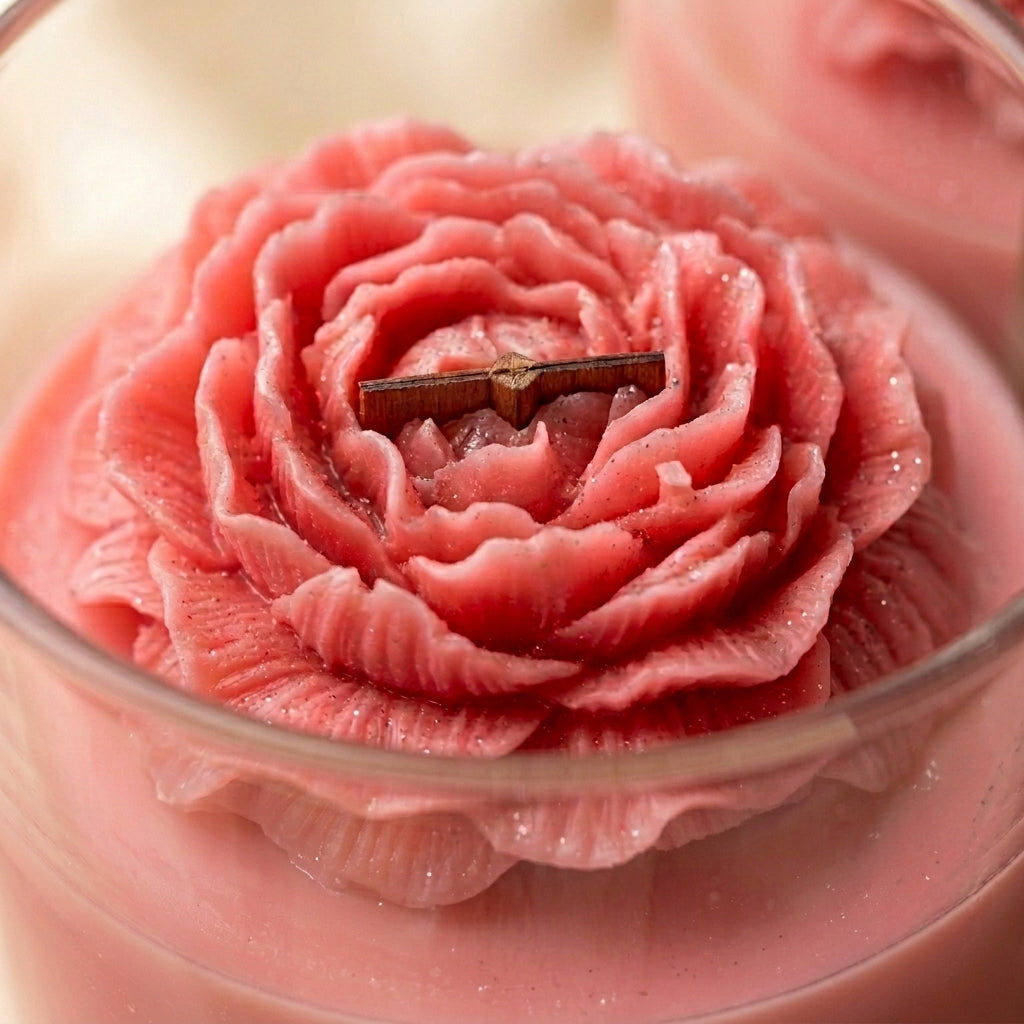 Pushpa Peony Bloom aromatherapy decor candle by Siya Wellness, handcrafted floral candle with essential oils for gifting and home decor